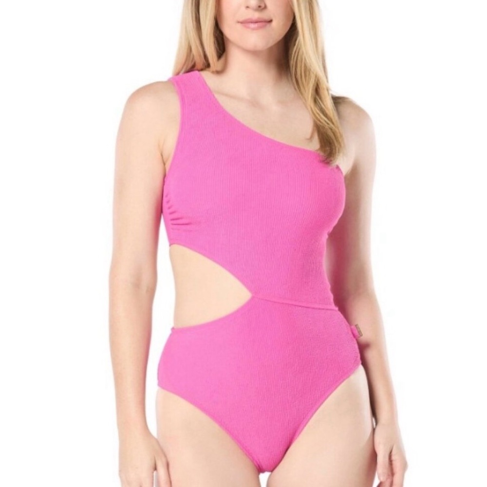 NWOT Michael Kors Pink One Shoulder Cutout One Piece swimsuit monokini 8